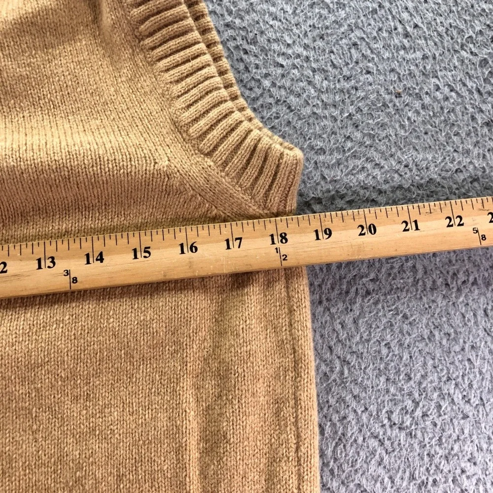VTG LL Bean Sweater Vest Men Small Virgin Wool Camel Leather Button Cardigan USA